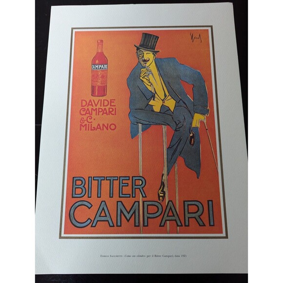 Bitter Campari Enrico Sanchetti Advertising Poster Card Stock Approx 11.75"X16" - Picture 4 of 8